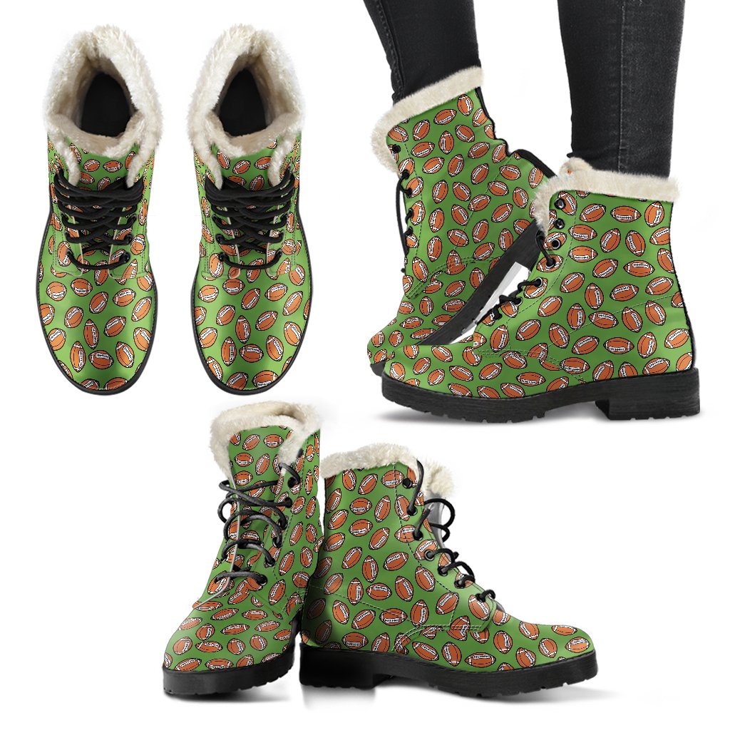 American Football on Green Design Faux Fur Leather Boots-JTAMIGO.COM