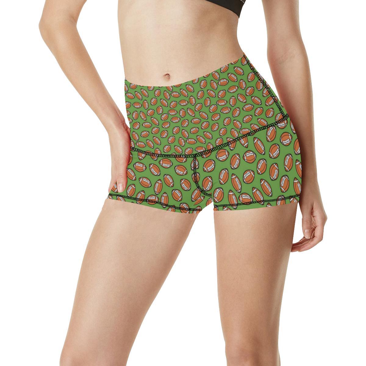 American Football on Green Design High Waisted Spandex Shorts-JTAMIGO.COM