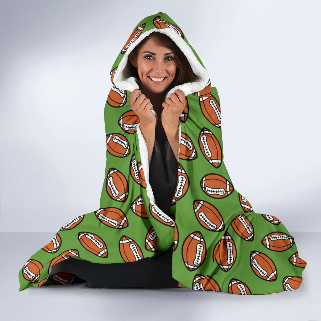 American Football on Green Design Hooded Blanket-JTAMIGO.COM