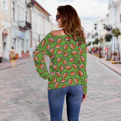 American Football on Green Design Off Shoulder Sweatshirt