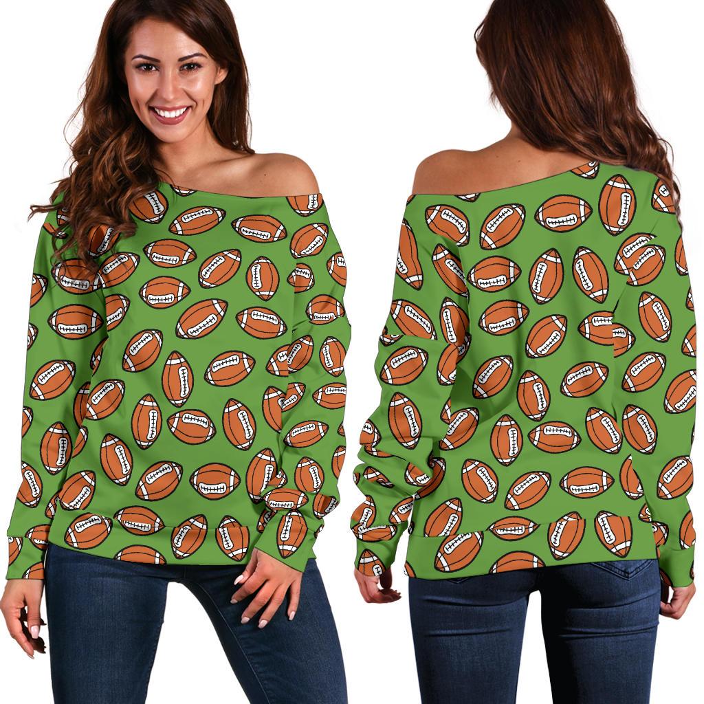 American Football on Green Design Off Shoulder Sweatshirt