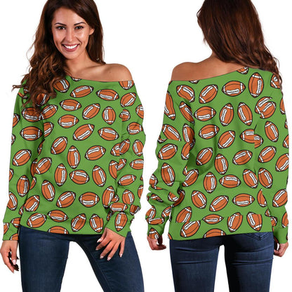 American Football on Green Design Off Shoulder Sweatshirt