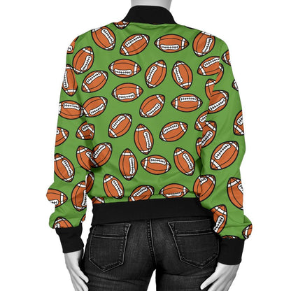 American Football on Green Design Women Casual Bomber Jacket