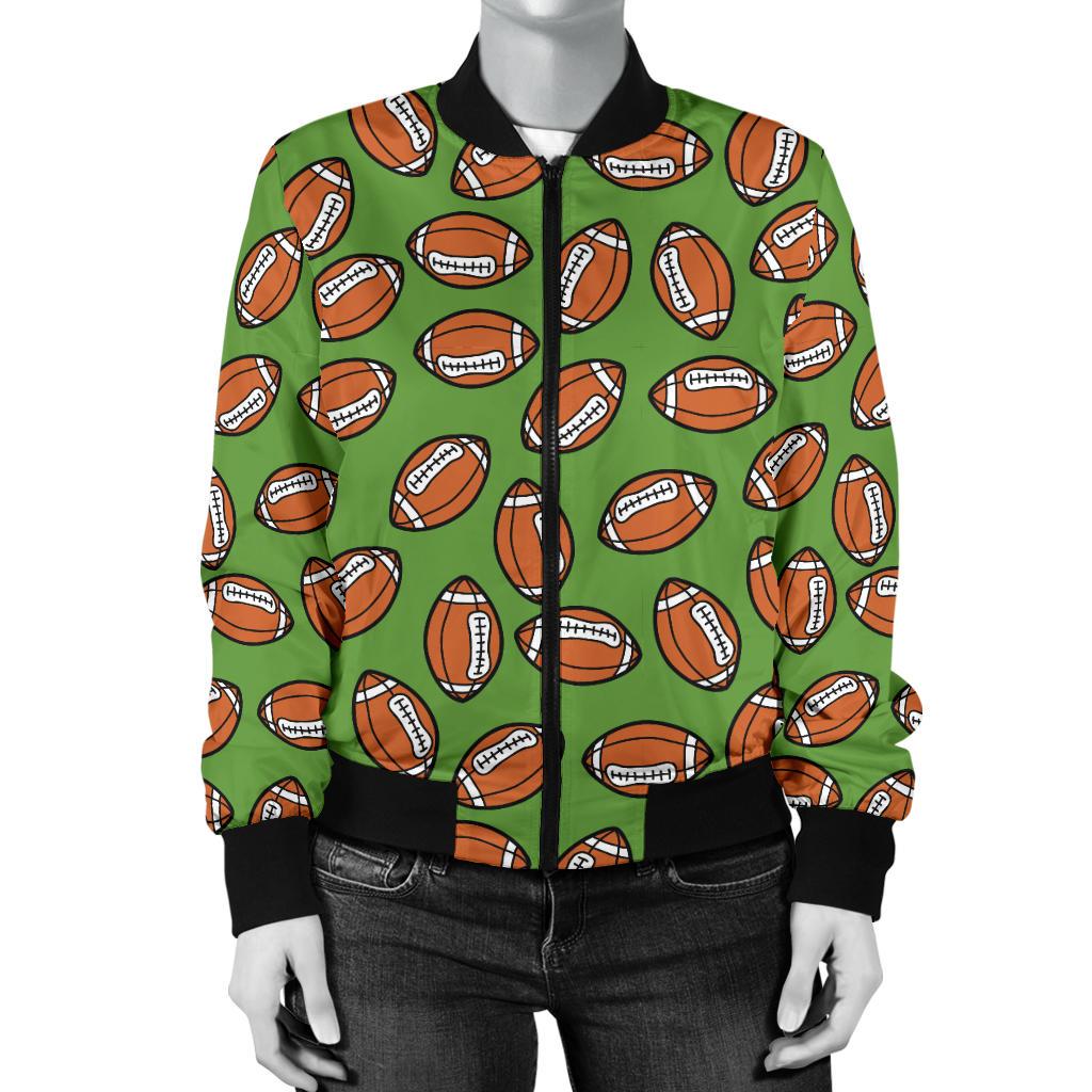 American Football on Green Design Women Casual Bomber Jacket