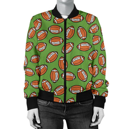 American Football on Green Design Women Casual Bomber Jacket