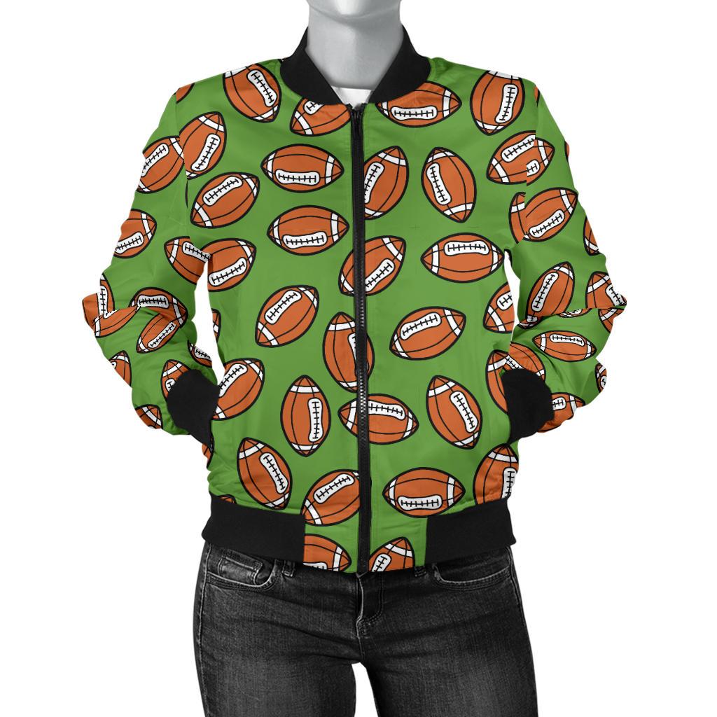 American Football on Green Design Women Casual Bomber Jacket