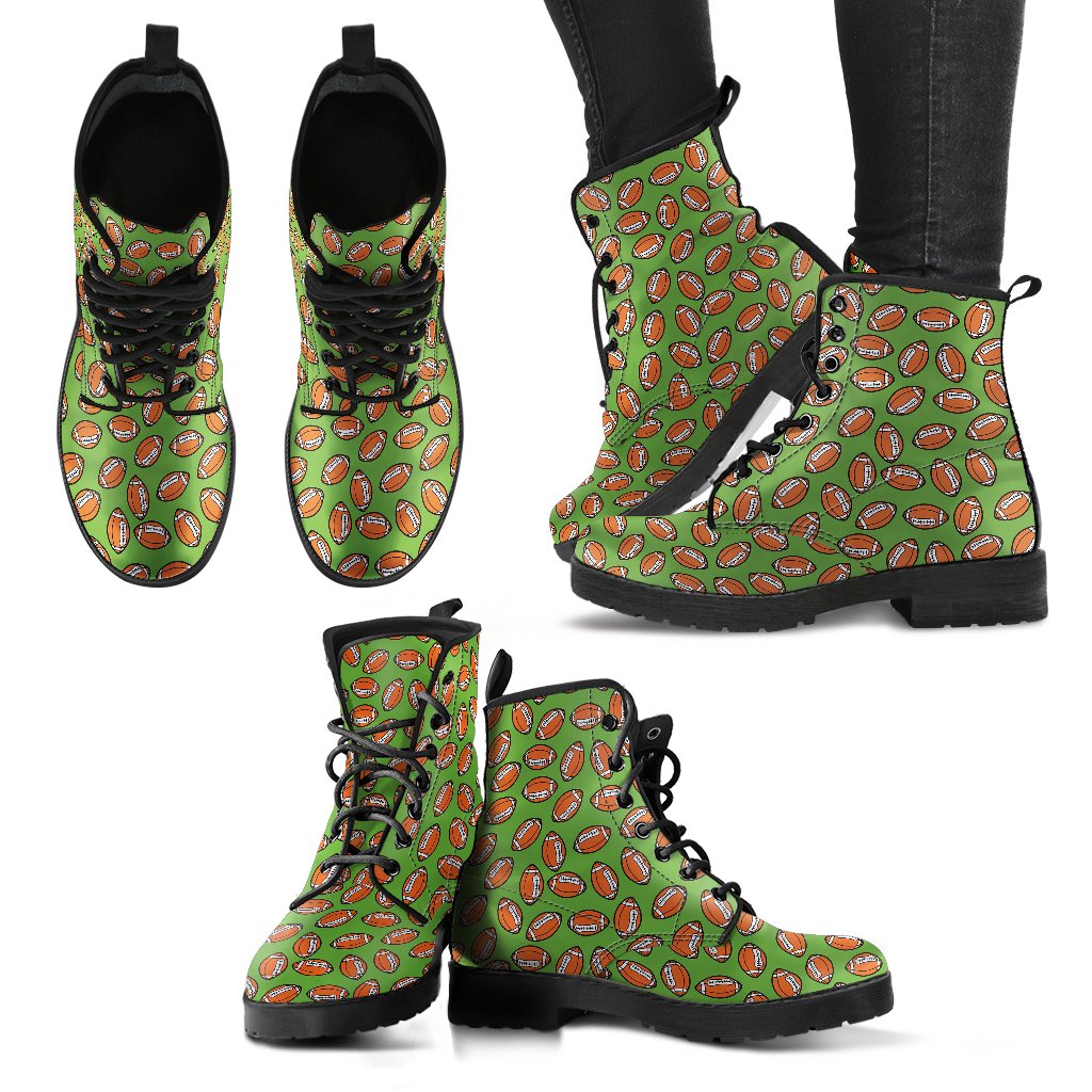 American Football on Green Design Women Leather Boots-JTAMIGO.COM