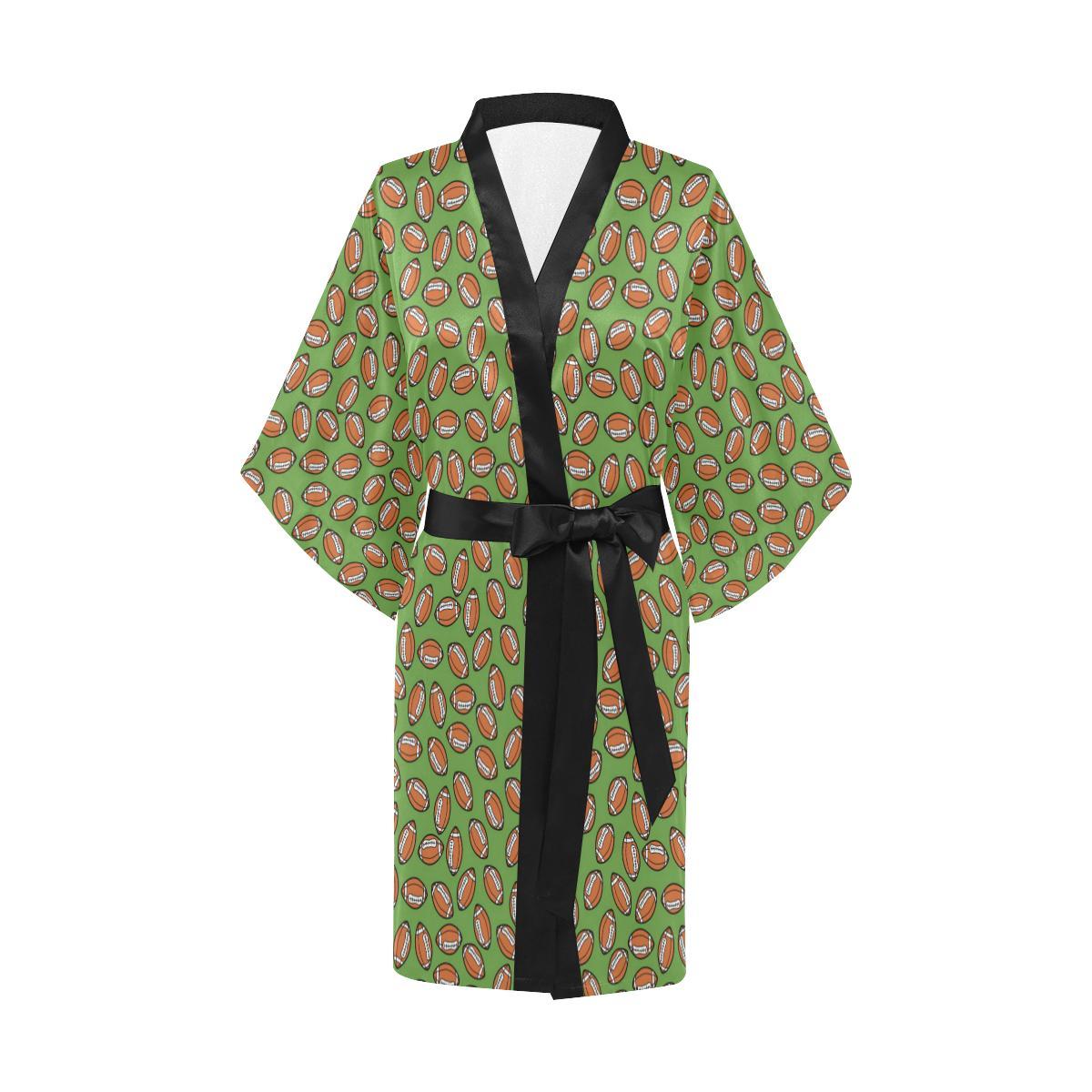 American Football on Green Design Women Short Kimono Robe