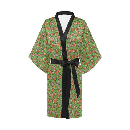 American Football on Green Design Women Short Kimono Robe
