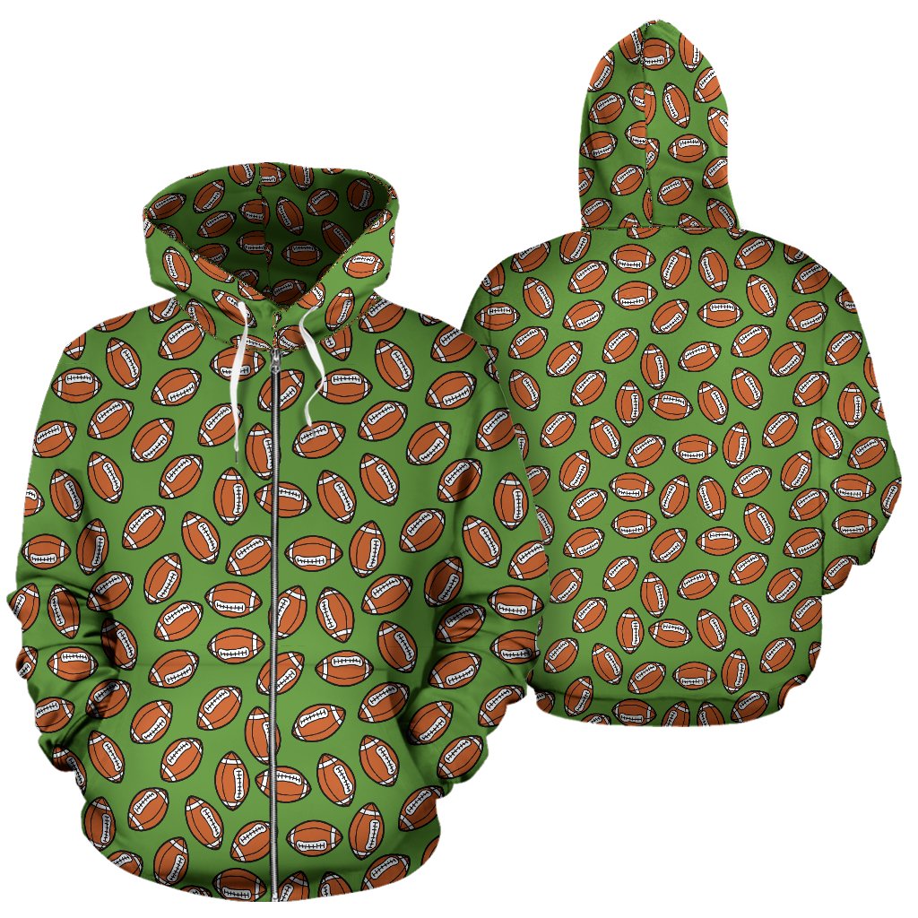American Football on Green Design Zip Up Hoodie