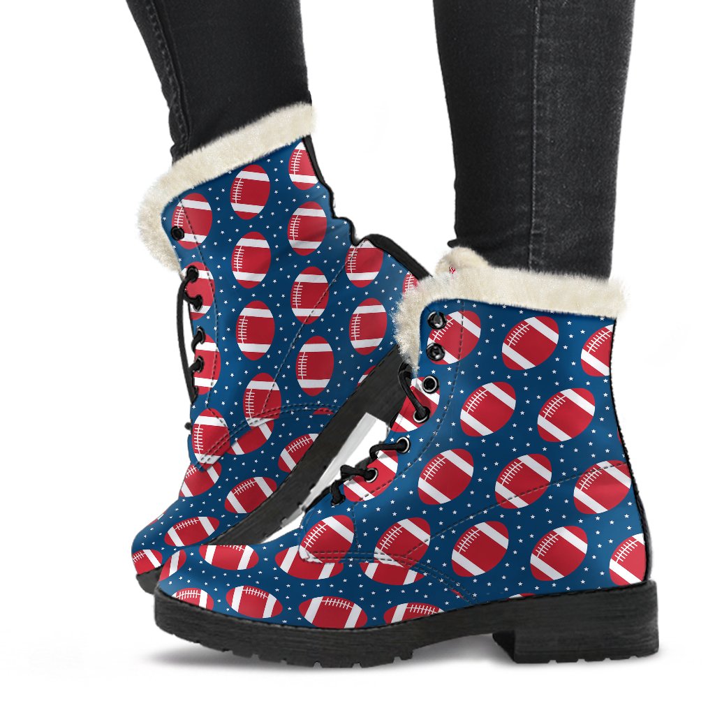 American Football Star Design Pattern Faux Fur Leather Boots-JTAMIGO.COM