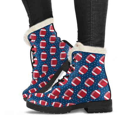 American Football Star Design Pattern Faux Fur Leather Boots-JTAMIGO.COM