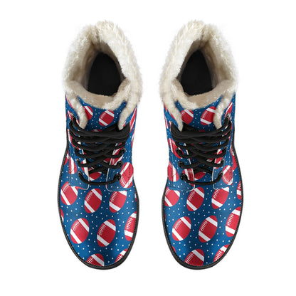 American Football Star Design Pattern Faux Fur Leather Boots-JTAMIGO.COM