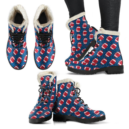American Football Star Design Pattern Faux Fur Leather Boots-JTAMIGO.COM