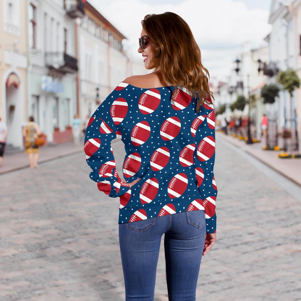 American Football Star Design Pattern Off Shoulder Sweatshirt