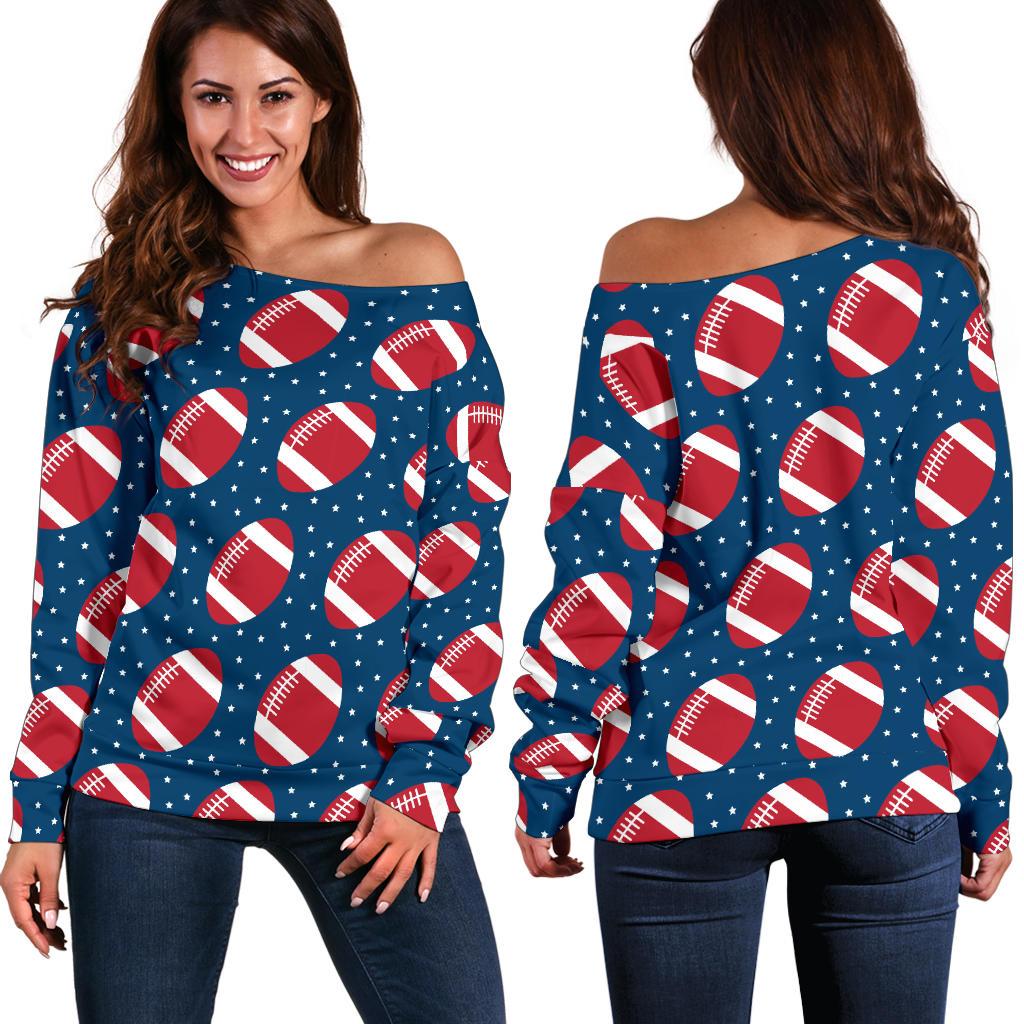 American Football Star Design Pattern Off Shoulder Sweatshirt