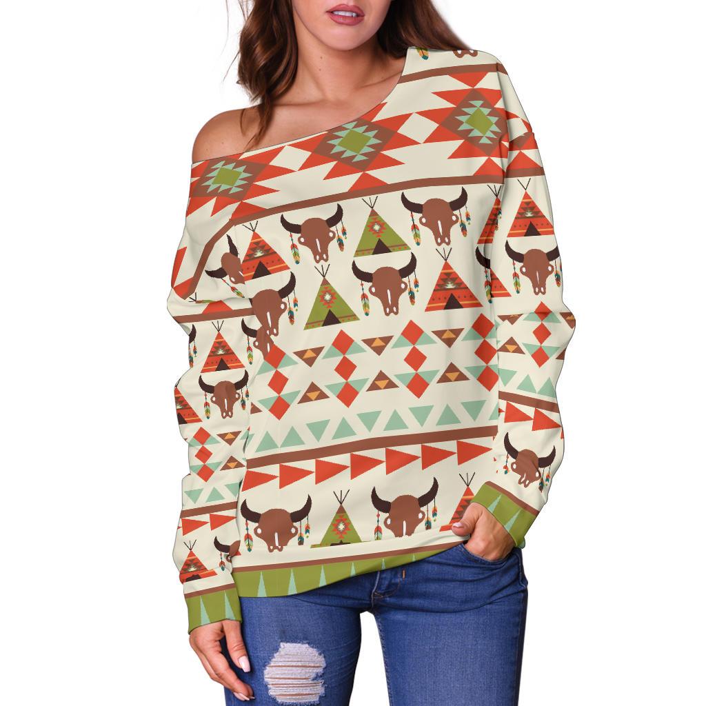 American Indian Ethnic Pattern Off Shoulder Sweatshirt