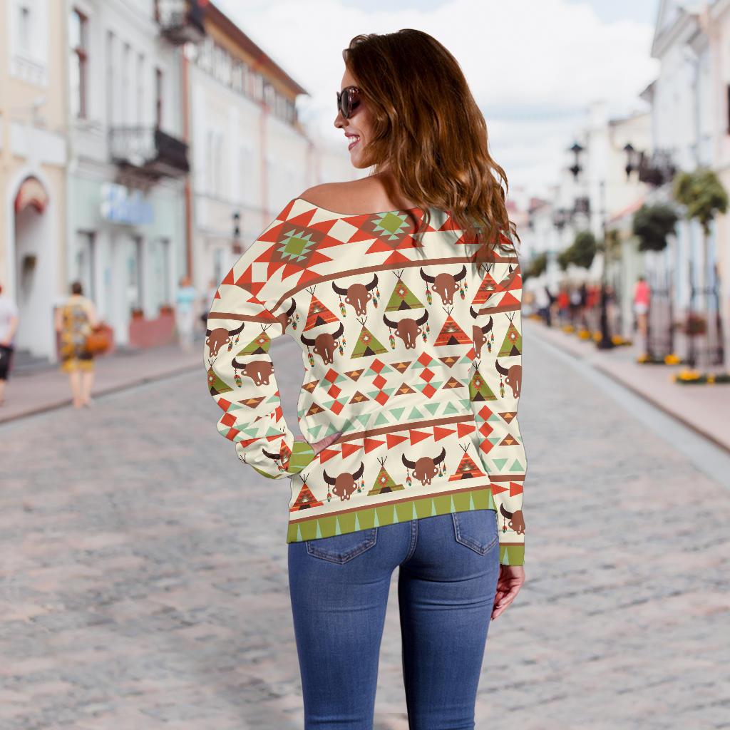 American Indian Ethnic Pattern Off Shoulder Sweatshirt