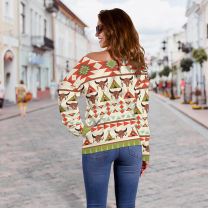 American Indian Ethnic Pattern Off Shoulder Sweatshirt