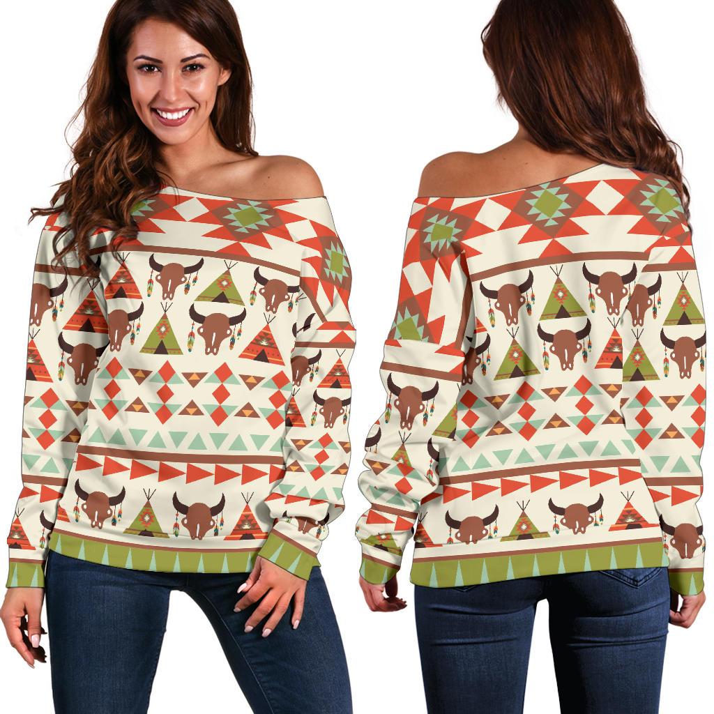 American Indian Ethnic Pattern Off Shoulder Sweatshirt