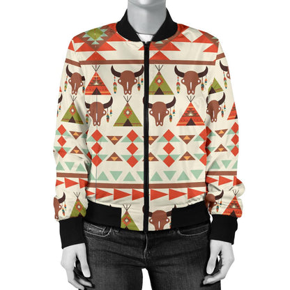 American Indian Ethnic Pattern Women Casual Bomber Jacket