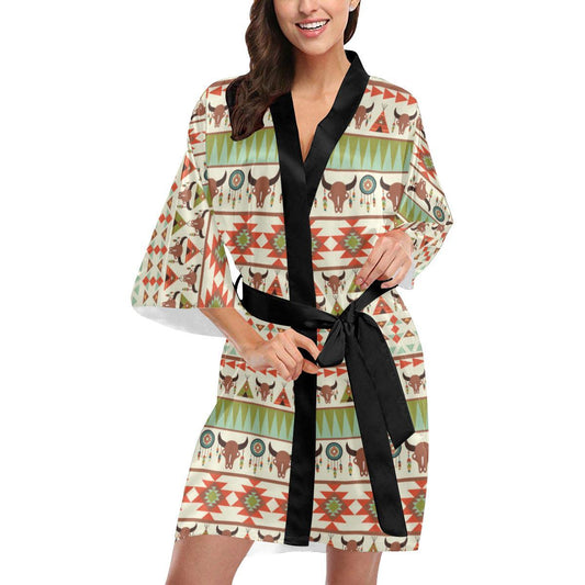 American indian Ethnic Pattern Women Short Kimono Robe