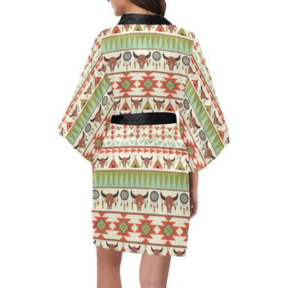 American indian Ethnic Pattern Women Short Kimono Robe
