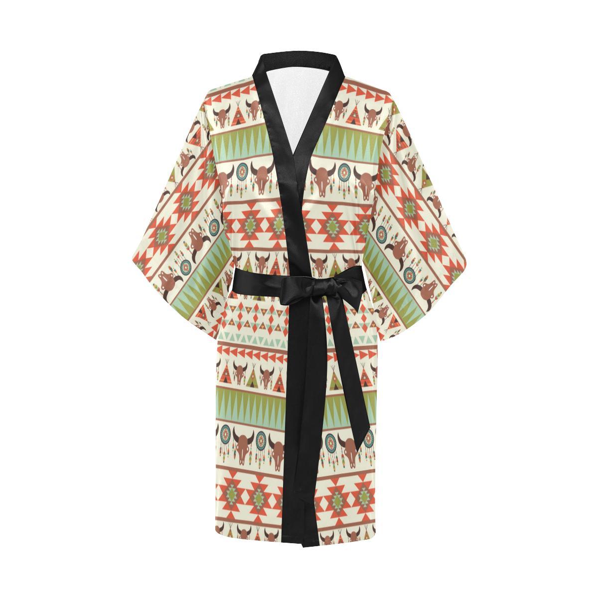 American indian Ethnic Pattern Women Short Kimono Robe