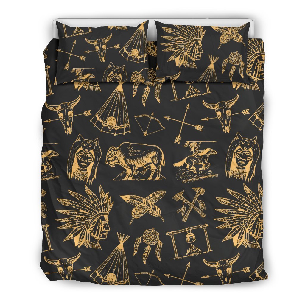 American Indian Gold Style Duvet Cover Bedding Set