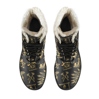 American indian Gold Style Faux Fur Leather Boots-JTAMIGO.COM