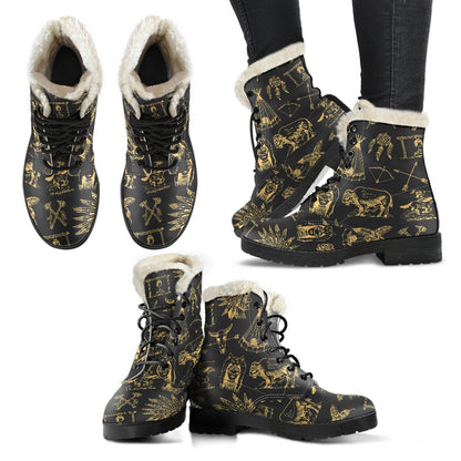 American indian Gold Style Faux Fur Leather Boots-JTAMIGO.COM