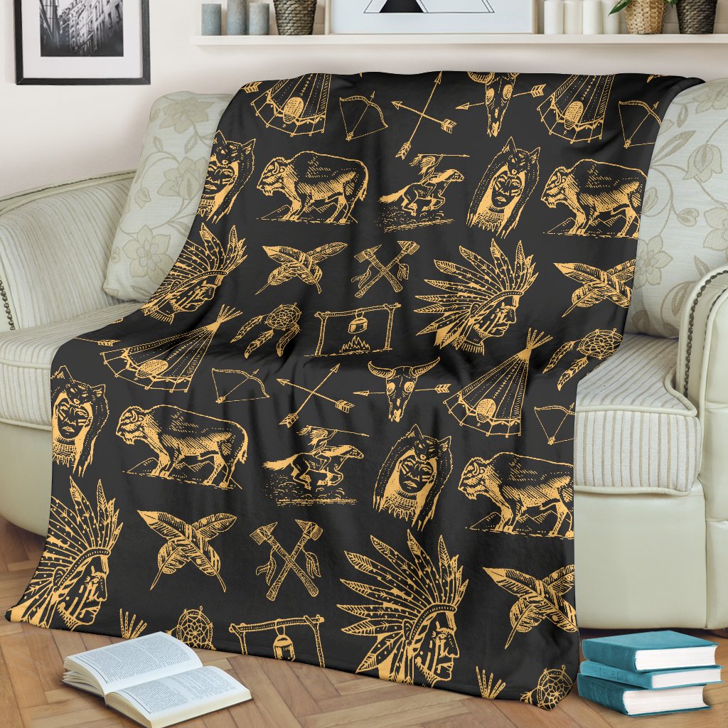 American Indian Gold Style Fleece Blanket