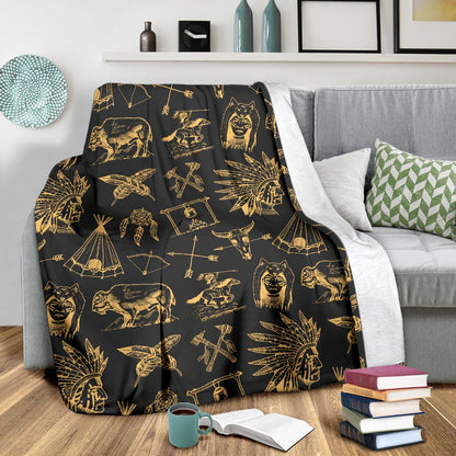 American Indian Gold Style Fleece Blanket