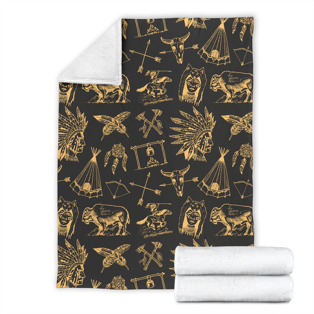 American Indian Gold Style Fleece Blanket