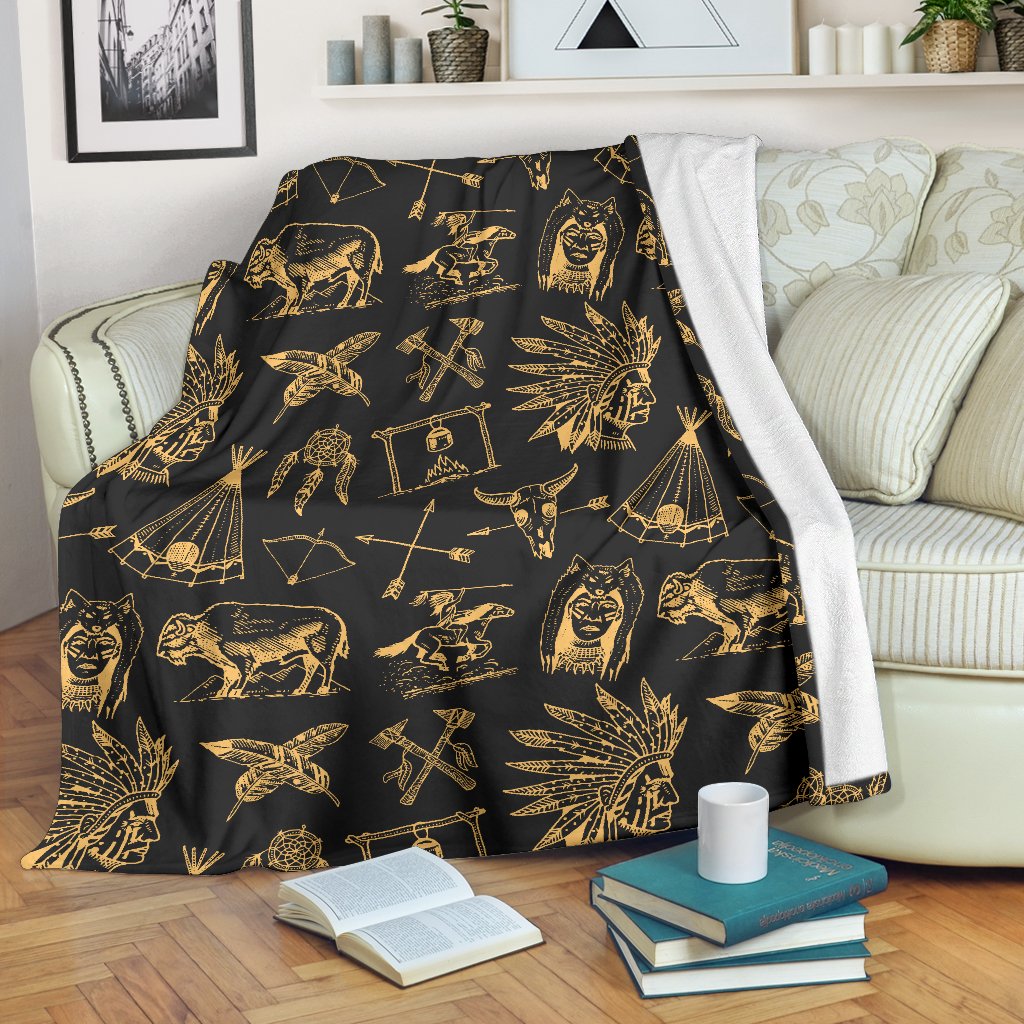American Indian Gold Style Fleece Blanket