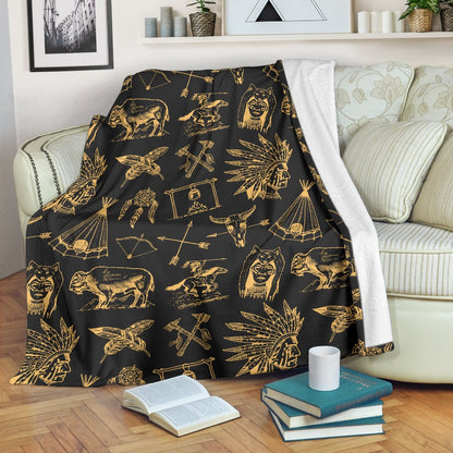 American Indian Gold Style Fleece Blanket