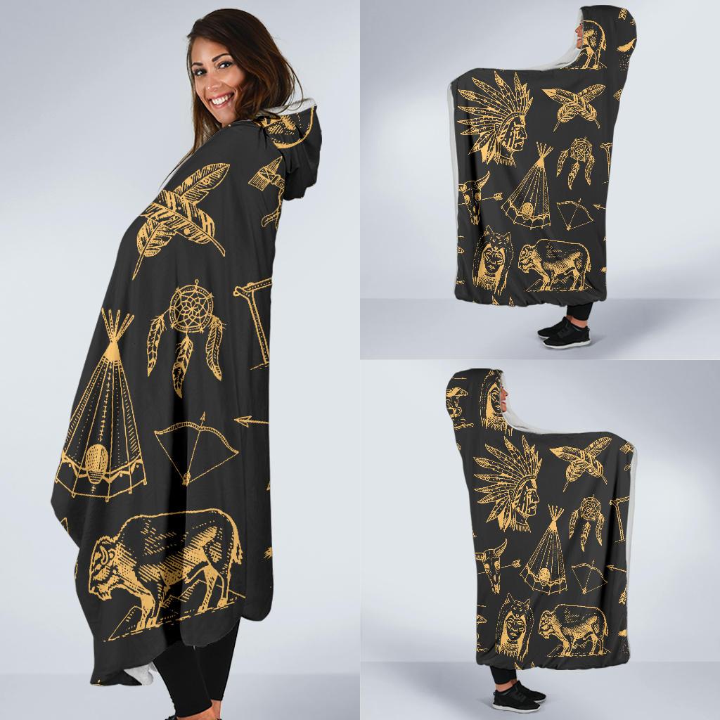 American indian Gold Style Hooded Blanket-JTAMIGO.COM