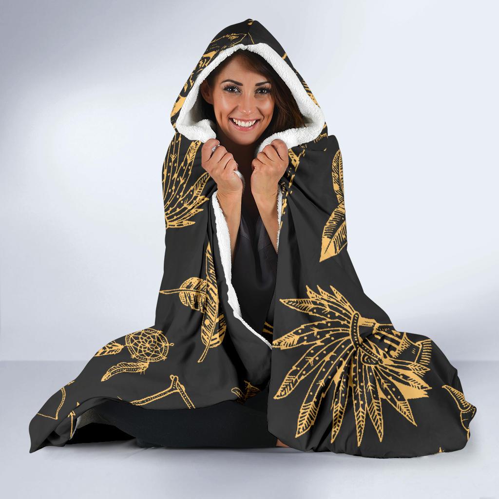 American indian Gold Style Hooded Blanket-JTAMIGO.COM