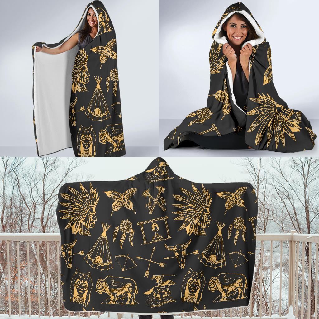 American indian Gold Style Hooded Blanket-JTAMIGO.COM