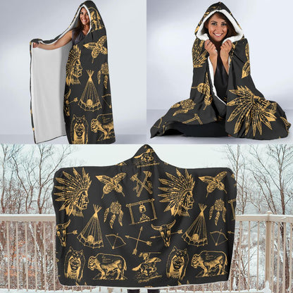American indian Gold Style Hooded Blanket-JTAMIGO.COM