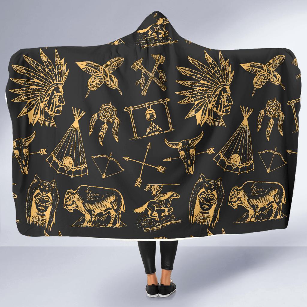 American indian Gold Style Hooded Blanket-JTAMIGO.COM