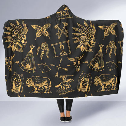 American indian Gold Style Hooded Blanket-JTAMIGO.COM