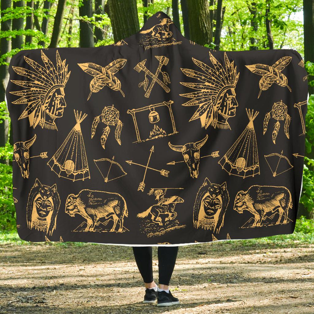 American indian Gold Style Hooded Blanket-JTAMIGO.COM