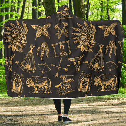 American indian Gold Style Hooded Blanket-JTAMIGO.COM
