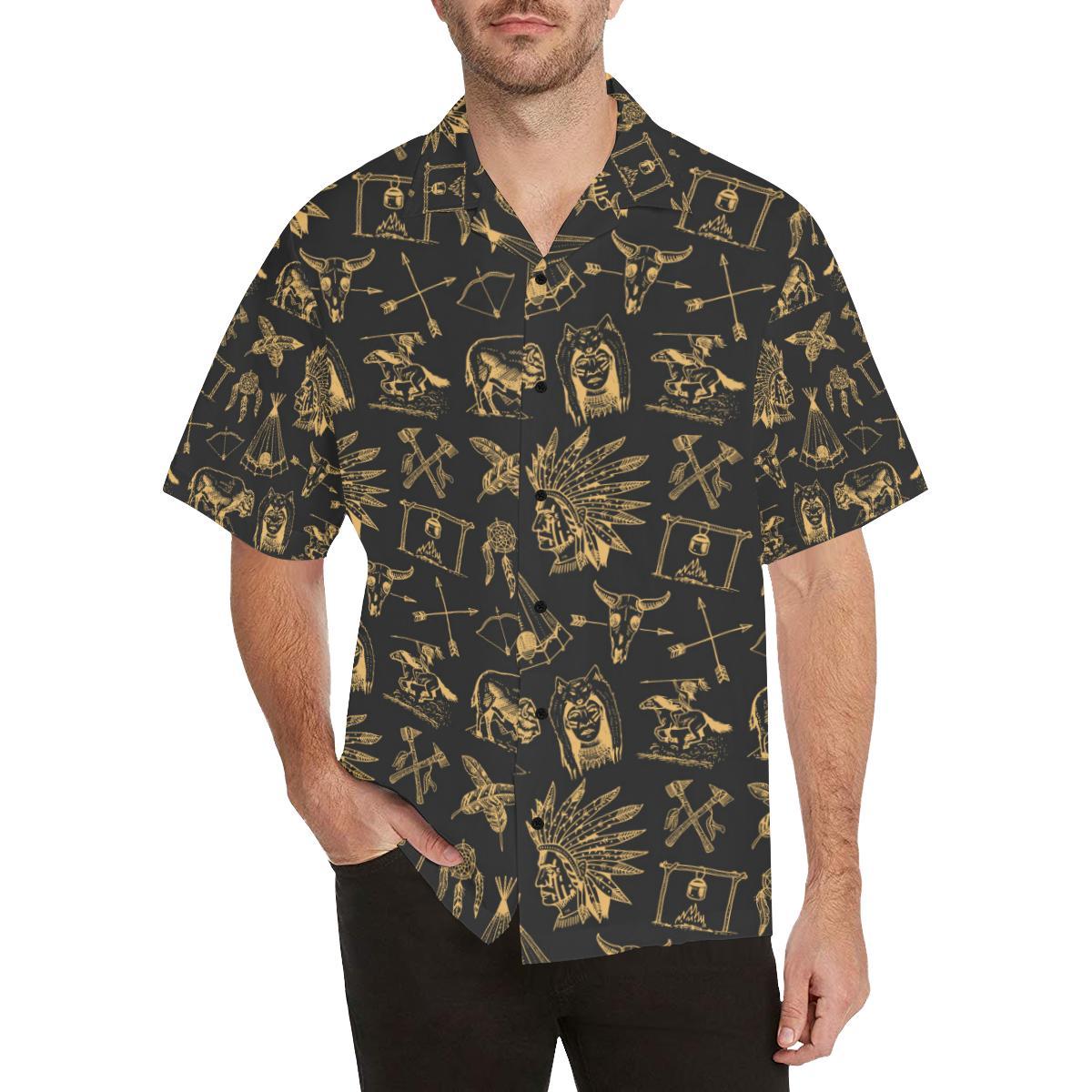 American indian Gold Style Men Aloha Hawaiian Shirt