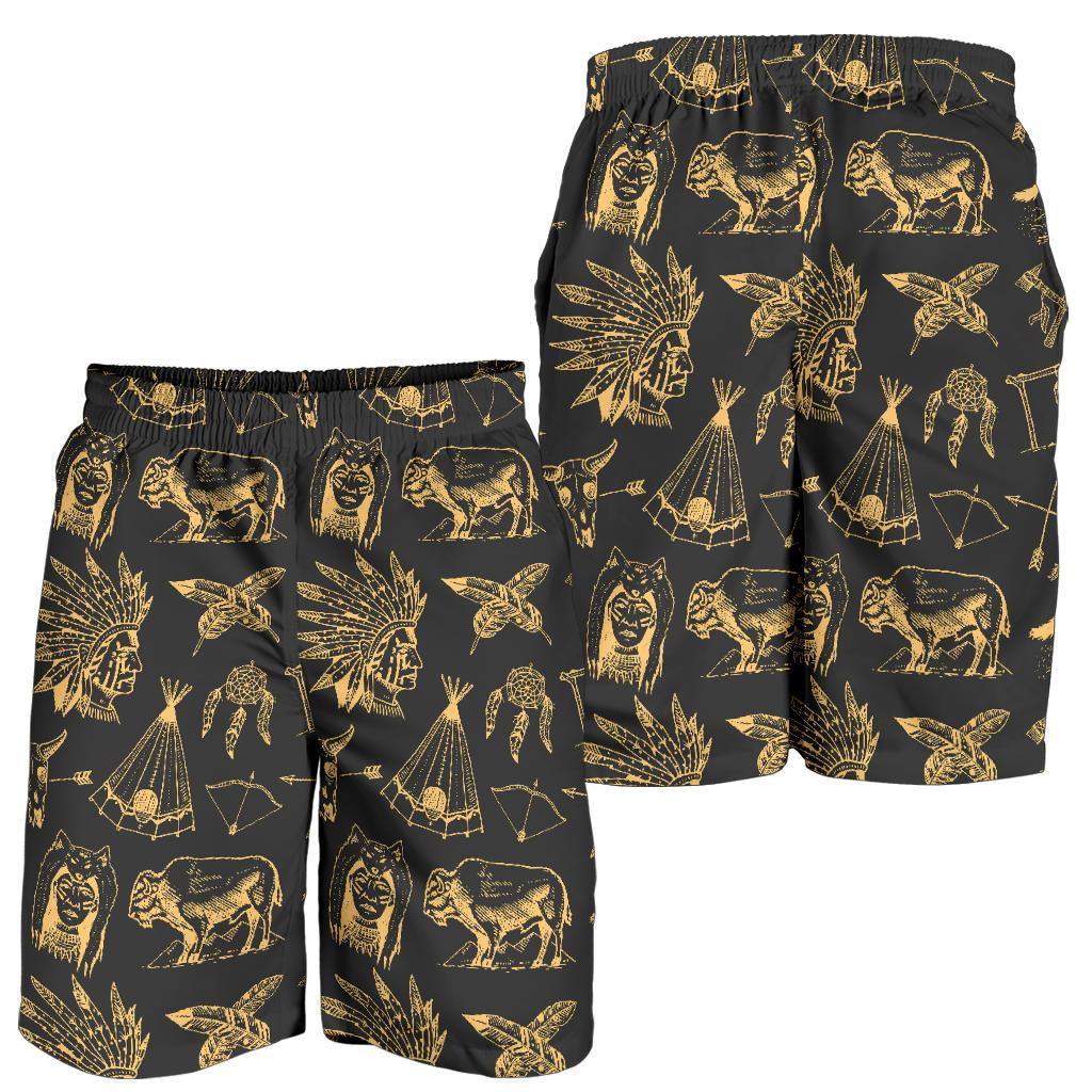 American indian Gold Style Mens Shorts-JTAMIGO.COM