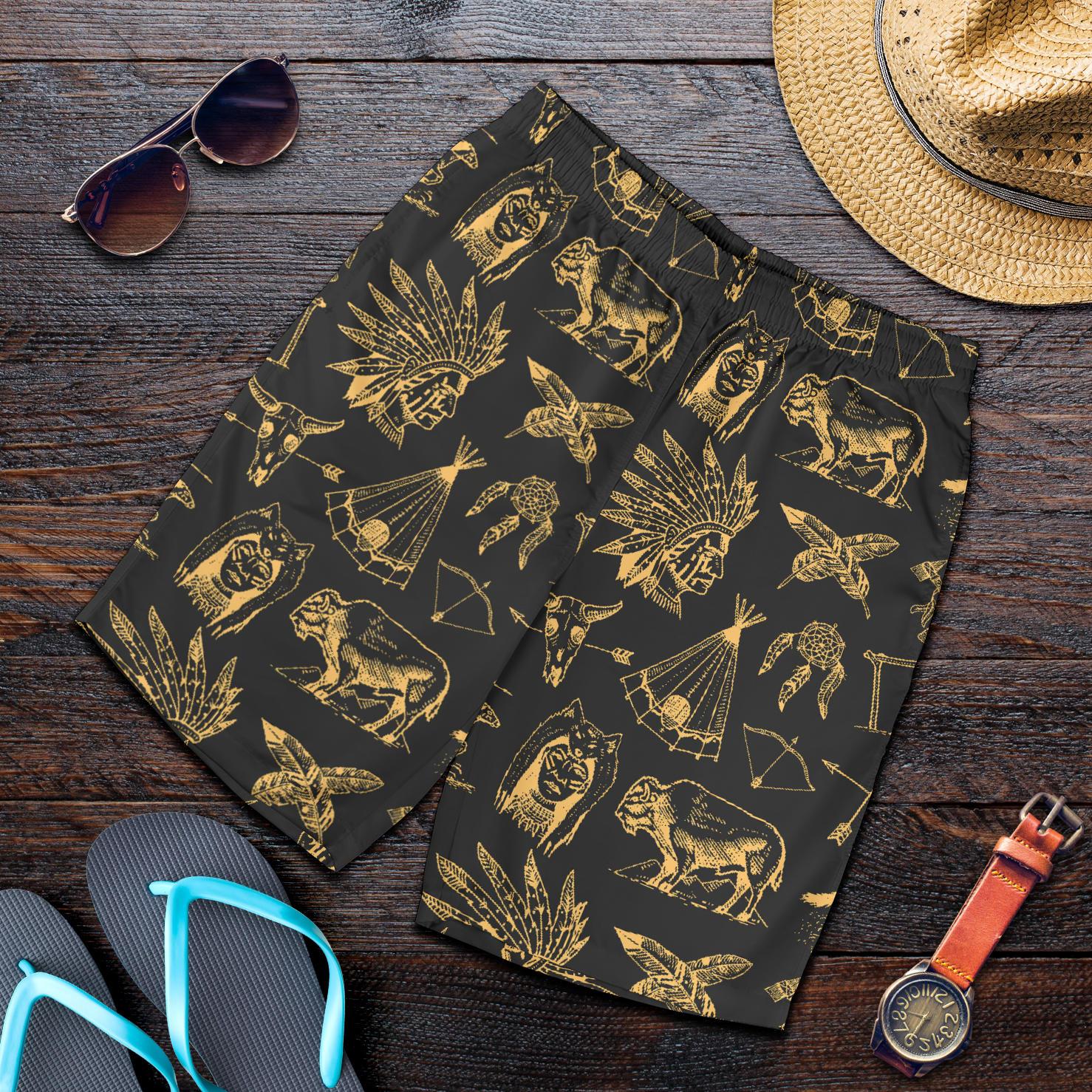 American indian Gold Style Mens Shorts-JTAMIGO.COM