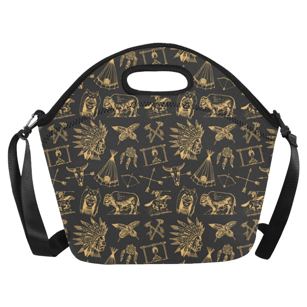 American indian Gold Style Neoprene Lunch Bag (Model 1669)(Large)-JTAMIGO.COM