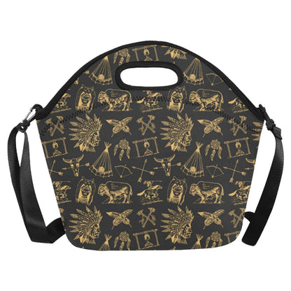 American indian Gold Style Neoprene Lunch Bag (Model 1669)(Large)-JTAMIGO.COM