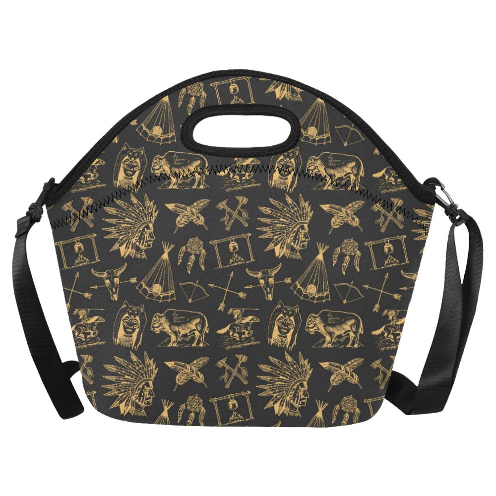 American indian Gold Style Neoprene Lunch Bag (Model 1669)(Large)-JTAMIGO.COM